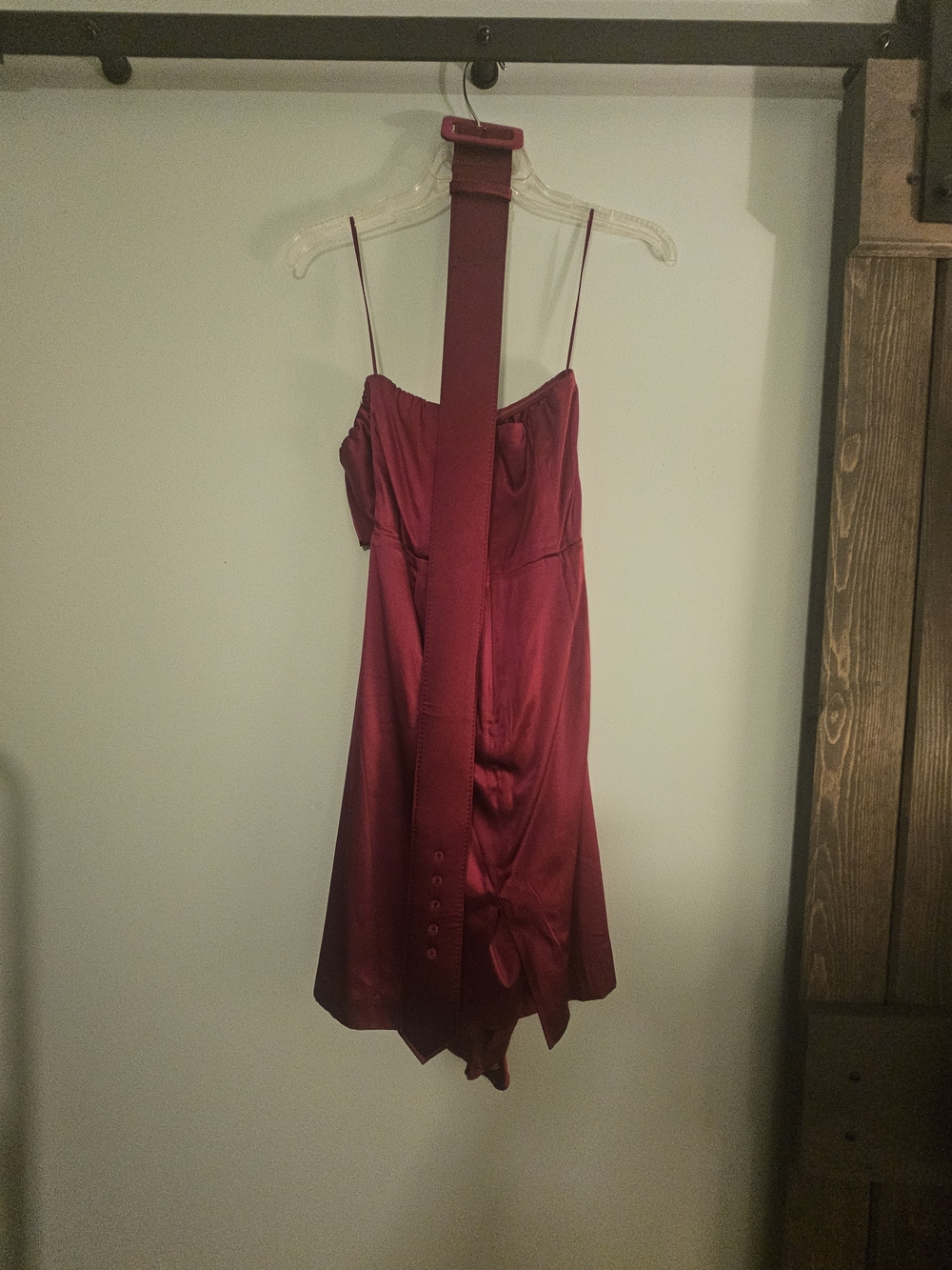 Express Strapless Silk Ruffle Dress In Magenta - Picture 3 of 5